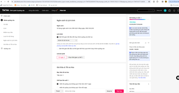 Cài đặt ngân sách cho quảng cáo Tiktok